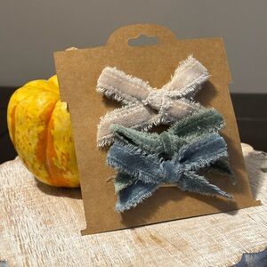 Stylish Kids Hair Bows - Blue and Gray on nylon band